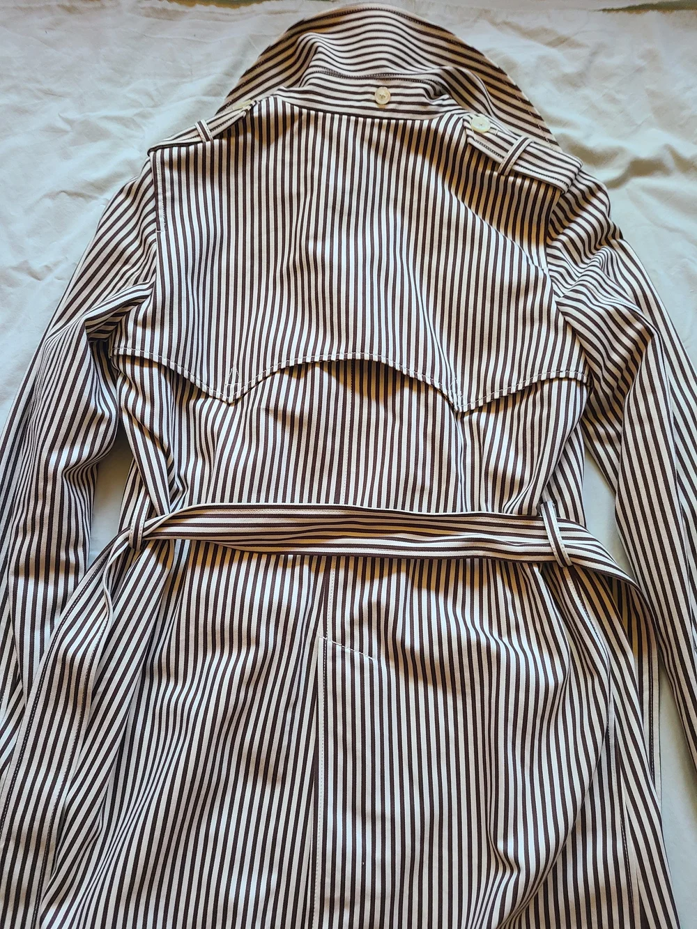 Lauren Ralph Lauren Brown and White Striped Double-Breasted Trench - Picture 6 of 6